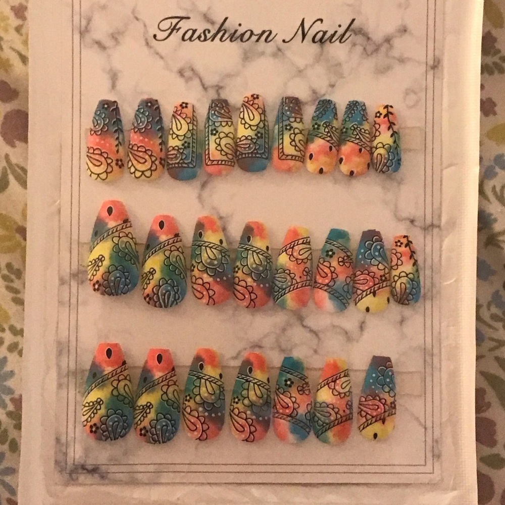 Watercolor bandana Colorful Fashion Nail Set